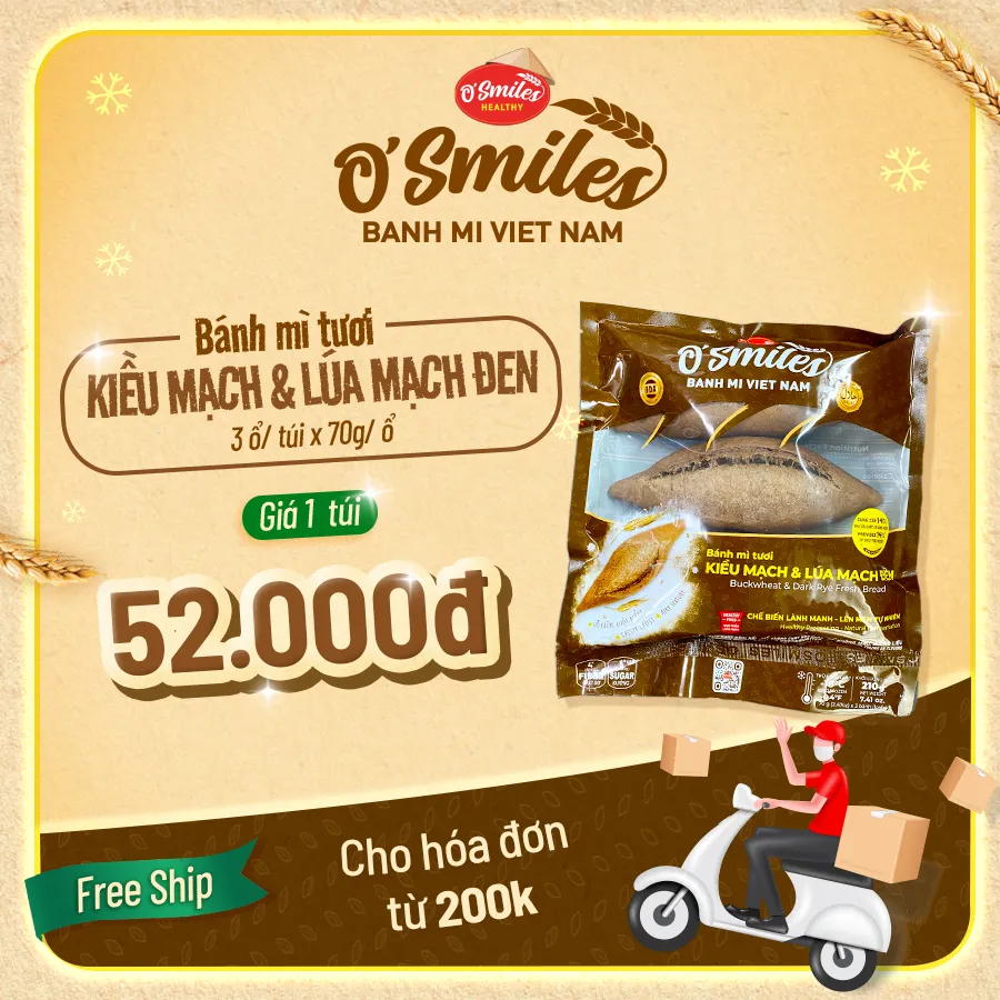 Bánh Mì Tươi Kiều Mạch & Lúa Mạch Đen O'Smiles 210G