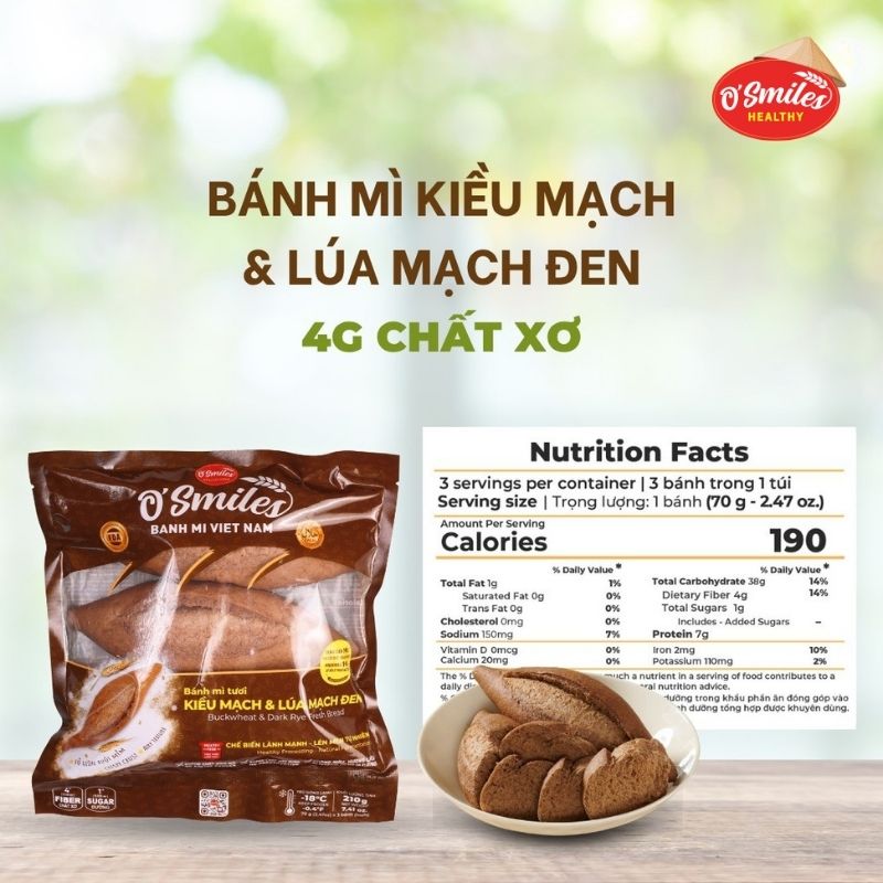 bánh mì kiều mạch lúa mạch đen bảng thành phần