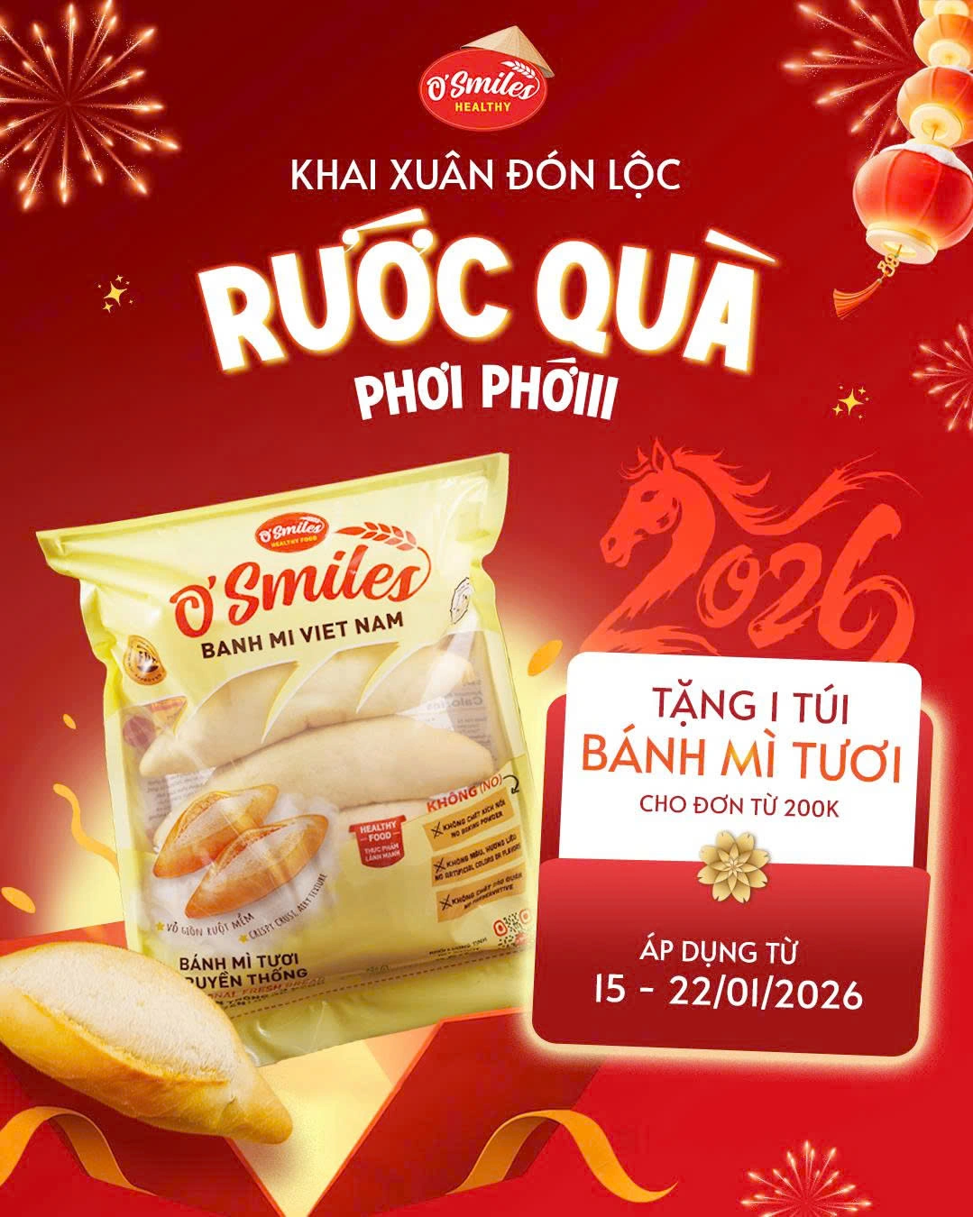 KHAI XUÂN ĐÓN LỘC - RƯỚC QUÀ PHƠI PHỚI - O'Smiles - bánh mì tươi đông lạnh