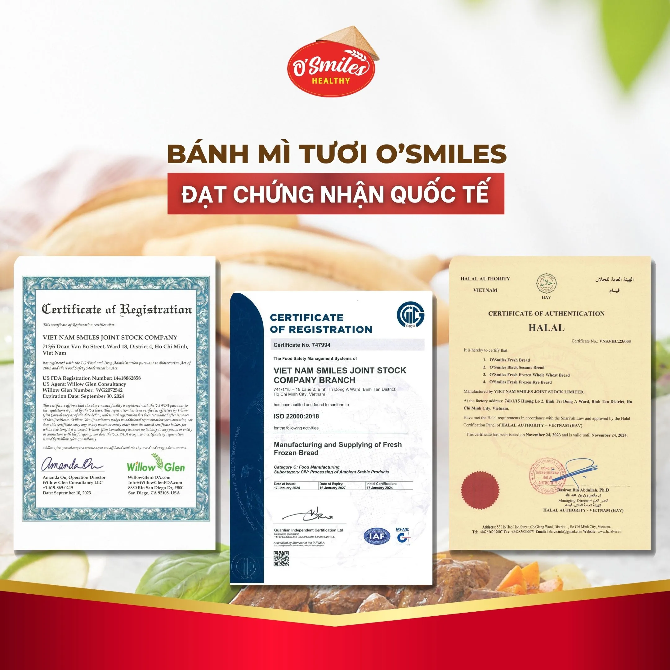 chứng nhận quốc tế bánh mì nướng osmiles