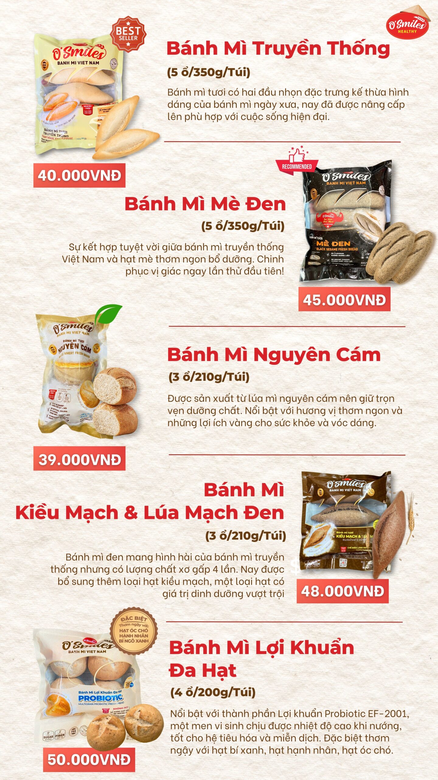 menu bánh mì tươi đông lạnh osmiles